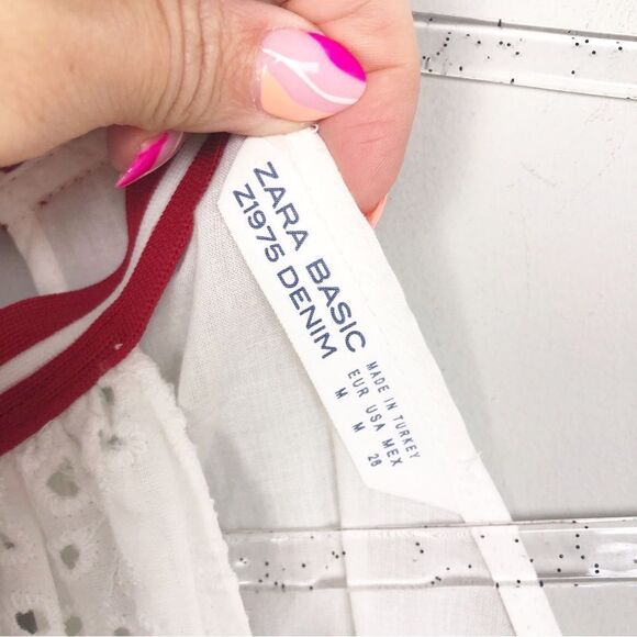 ZARA | White Eyelet Tank Top Red Stripe Halter Neckline Women’s Size Medium - Picture 6 of 8